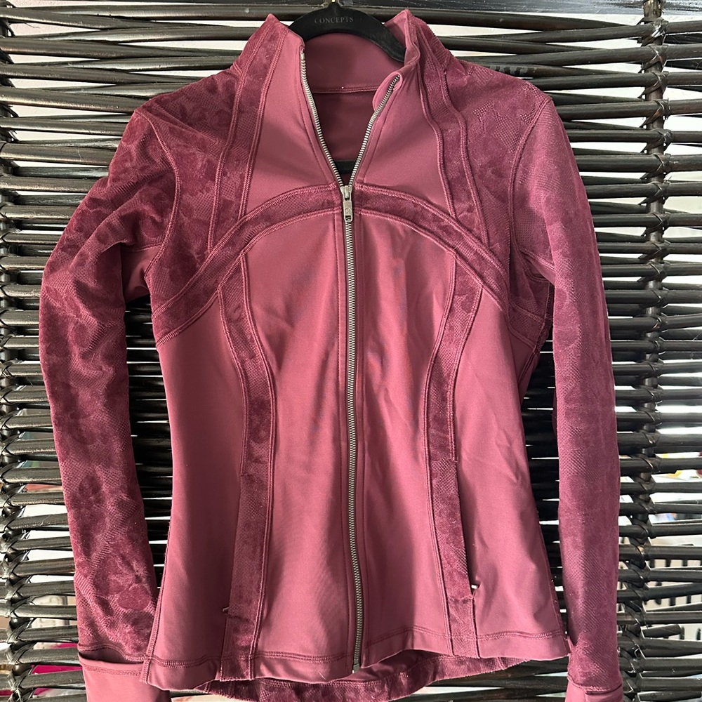 Burgundy velvet floral trim Lululemon jacket